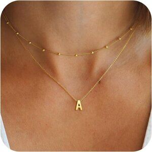 Initial Necklaces for Women - Dainty 18K Gold Filled Layered Initial Necklace Ti